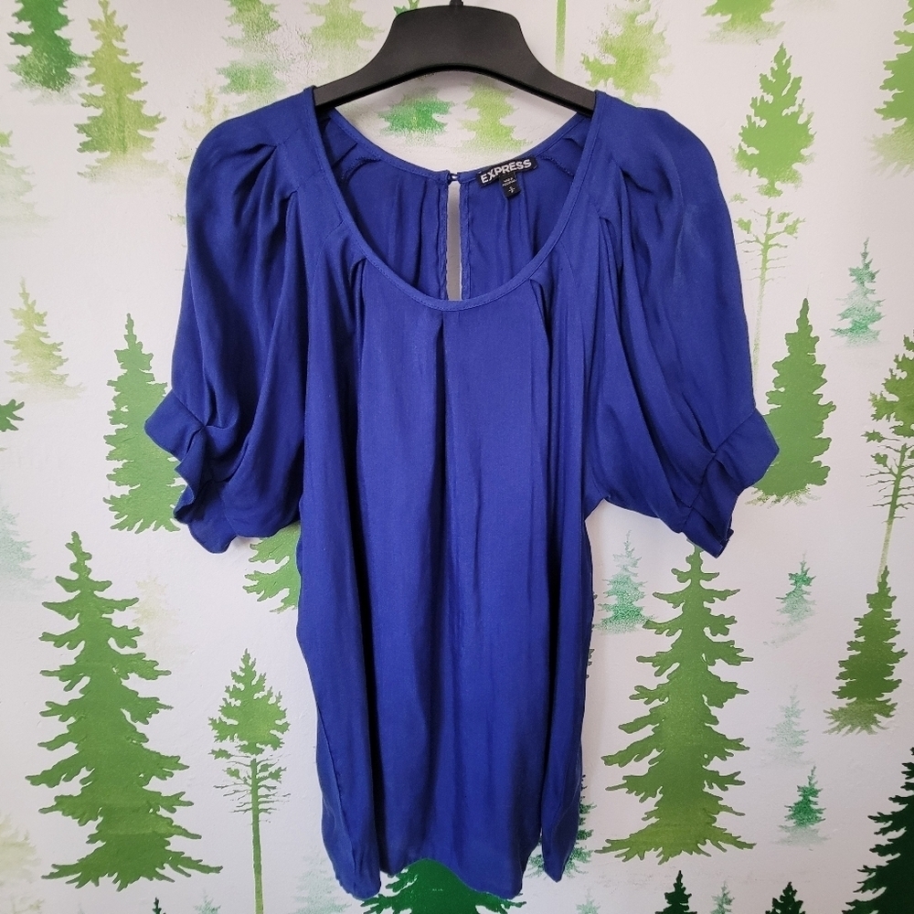 Express Blue Balloon Sleeve Style Blouse.